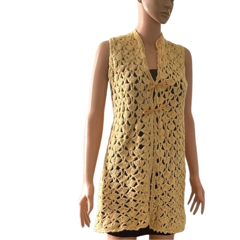 Handmade Crafted Knit Vest Crocheted Chunky Sleeveless SZ S Boho Vintage Women‎